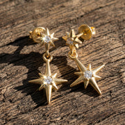 Gold Starburst Stud Earrings, Delicate Starburst Charm, 925 Sterling Silver Celestial Dangle Studs, Best Friend Gift, Christm