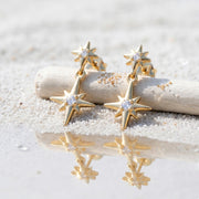 Gold Starburst Stud Earrings, Delicate Starburst Charm, 925 Sterling Silver Celestial Dangle Studs, Best Friend Gift, Christm