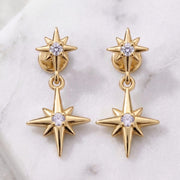 Gold Starburst Stud Earrings, Delicate Starburst Charm, 925 Sterling Silver Celestial Dangle Studs, Best Friend Gift, Christm