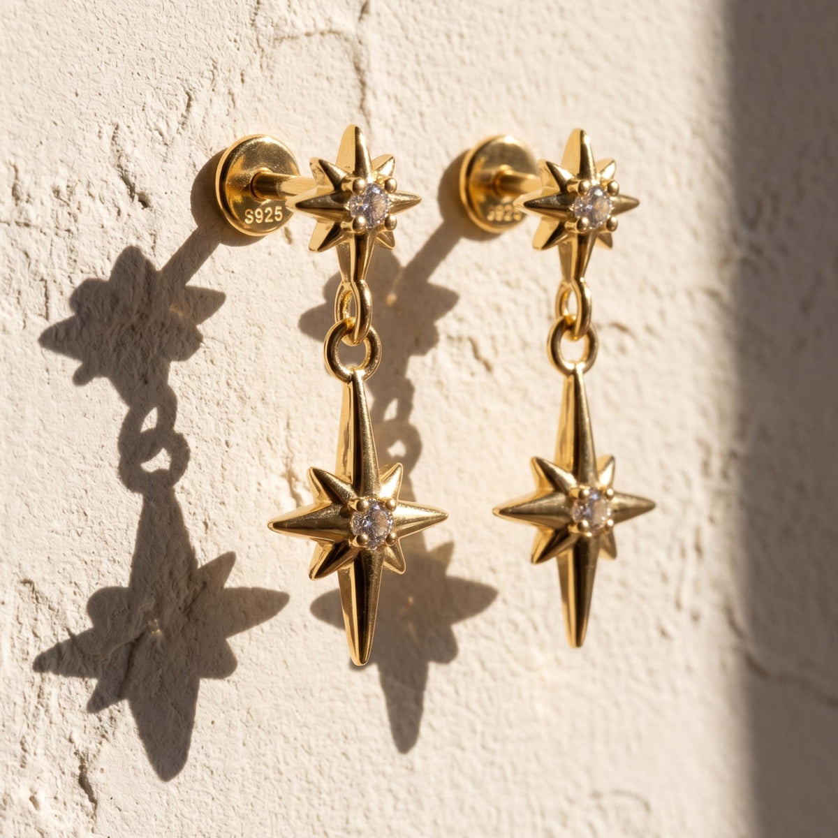 Gold Starburst Stud Earrings, Delicate Starburst Charm, 925 Sterling Silver Celestial Dangle Studs, Best Friend Gift, Christm