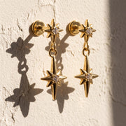 Gold Starburst Stud Earrings, Delicate Starburst Charm, 925 Sterling Silver Celestial Dangle Studs, Best Friend Gift, Christm