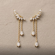 Ear climber, Dainty CZ Diamond Tassel, Sterling Silver Drop, Wedding & Bridesmaid Gift