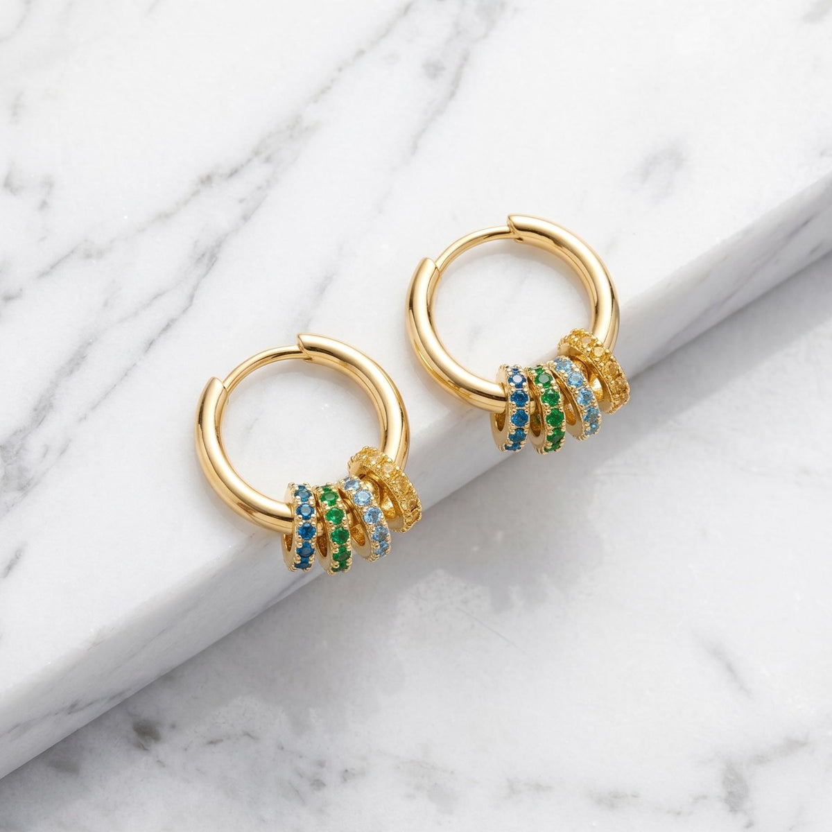 Custom Multiple Hoop Earrings Gold Plated Minimalist Circle Hoops Personalized Family Birthstone Jewelry, Mother’s Day Jewelr