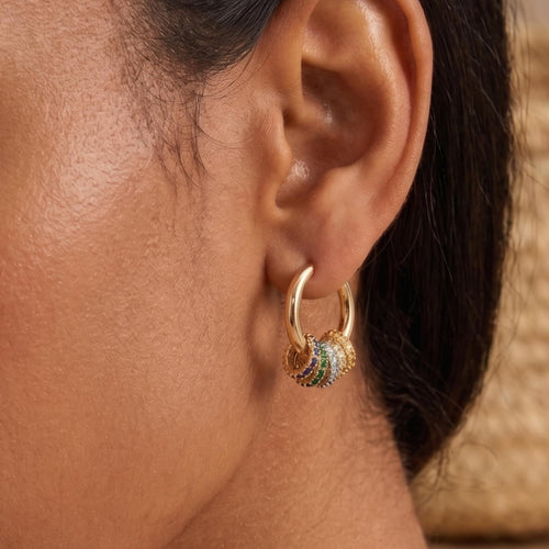 Custom Multiple Hoop Earrings Gold Plated Minimalist Circle Hoops Personalized Family Birthstone Jewelry, Mother’s Day Jewelr