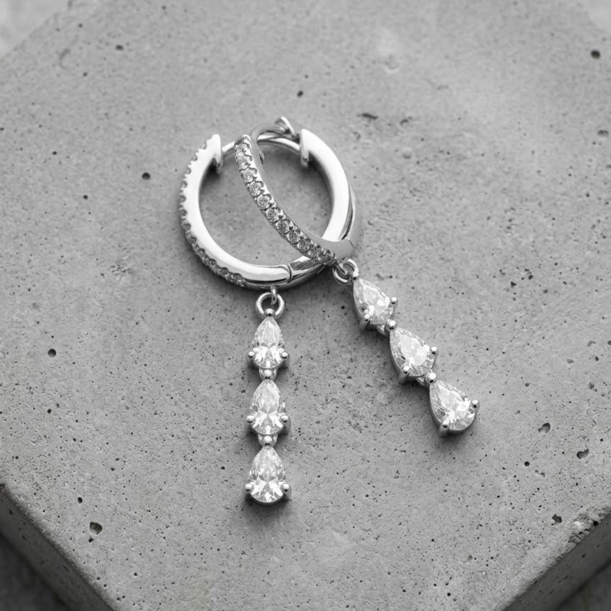 14K Gold Triple Pear Drop Earrings| Dainty Diamond Dangle Hoops| Bridal Earrings| Crystal Huggie Hoops| Bridesmaids Gift |Sta