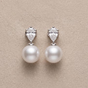 Pearl Drop Earrings, Pear Cut Created Diamond Bridal Earrings, Natural Freshwater Pearl Dangles, Teardrop Wedding Jewelry, Br