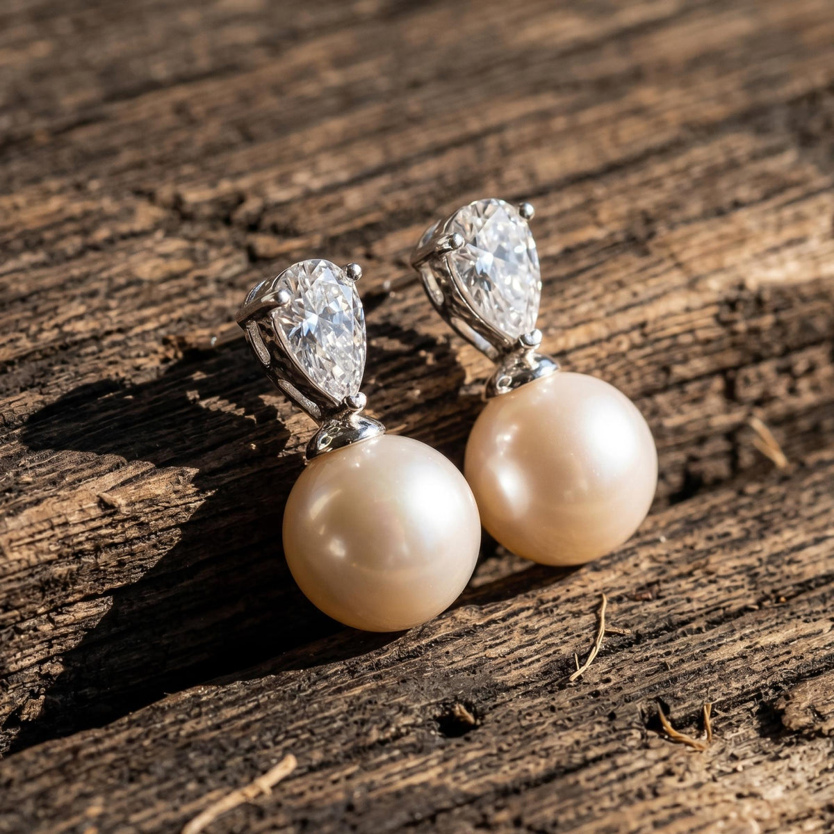 Pearl Drop Earrings, Pear Cut Created Diamond Bridal Earrings, Natural Freshwater Pearl Dangles, Teardrop Wedding Jewelry, Br