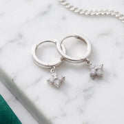 Drop Hoop Earrings Cubic Zirconia Flower Charm Gold Silver Huggie Dainty Dangle Earrings, Bridesmaid Gifts for Her