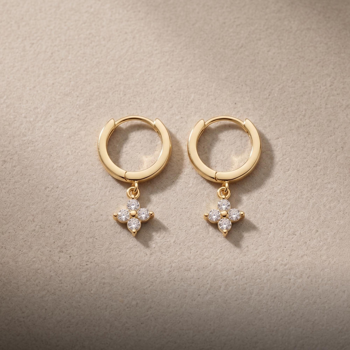 Drop Hoop Earrings Cubic Zirconia Flower Charm Gold Silver Huggie Dainty Dangle Earrings, Bridesmaid Gifts for Her