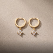 Drop Hoop Earrings Cubic Zirconia Flower Charm Gold Silver Huggie Dainty Dangle Earrings, Bridesmaid Gifts for Her