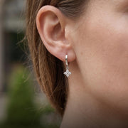 Drop Hoop Earrings Cubic Zirconia Flower Charm Gold Silver Huggie Dainty Dangle Earrings, Bridesmaid Gifts for Her