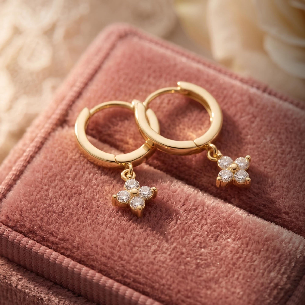Drop Hoop Earrings Cubic Zirconia Flower Charm Gold Silver Huggie Dainty Dangle Earrings, Bridesmaid Gifts for Her