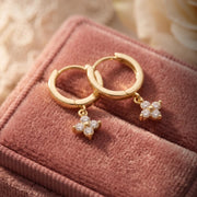 Drop Hoop Earrings Cubic Zirconia Flower Charm Gold Silver Huggie Dainty Dangle Earrings, Bridesmaid Gifts for Her