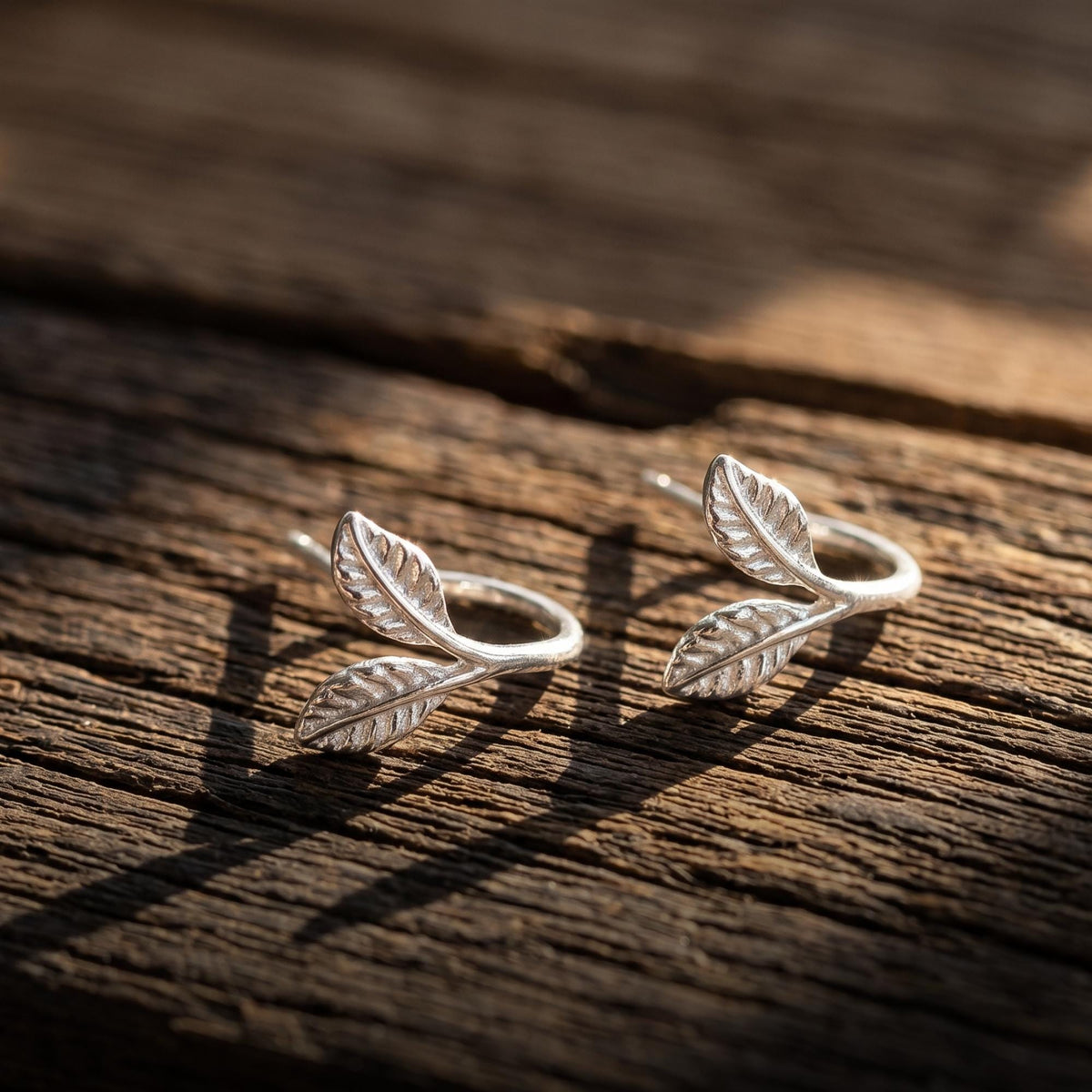 Gold Leaf Ear Climbers, Minimalist Open Hoop Earrings, Dainty Botanical Drop Earrings, Tiny Leaf Huggie Hoops, Everyday Ear W
