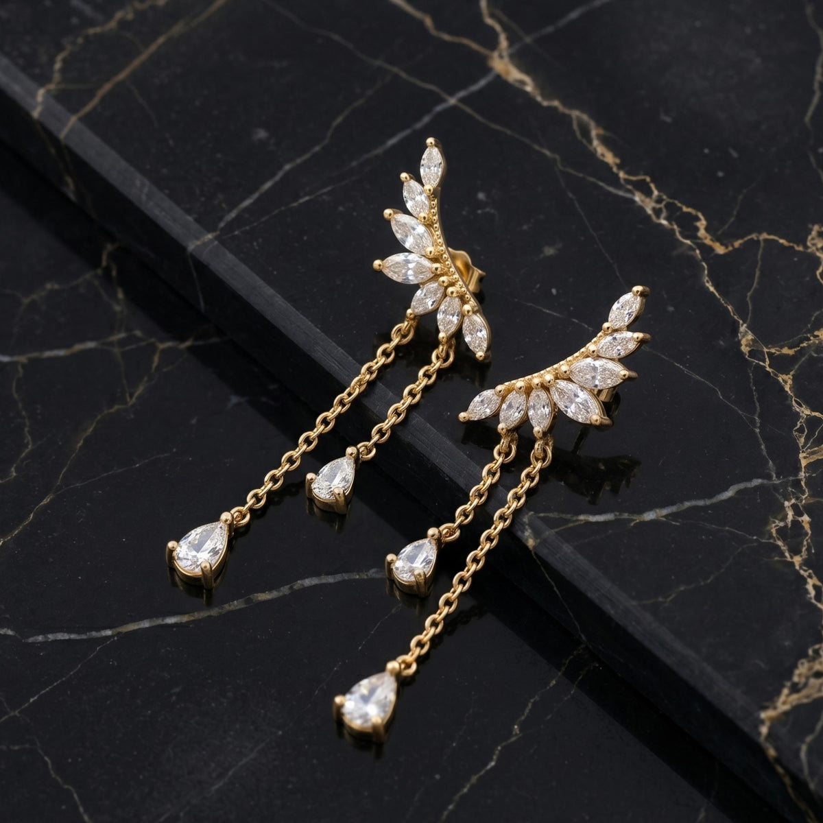 Ear climber, Dainty CZ Diamond Tassel, Sterling Silver Drop, Wedding & Bridesmaid Gift