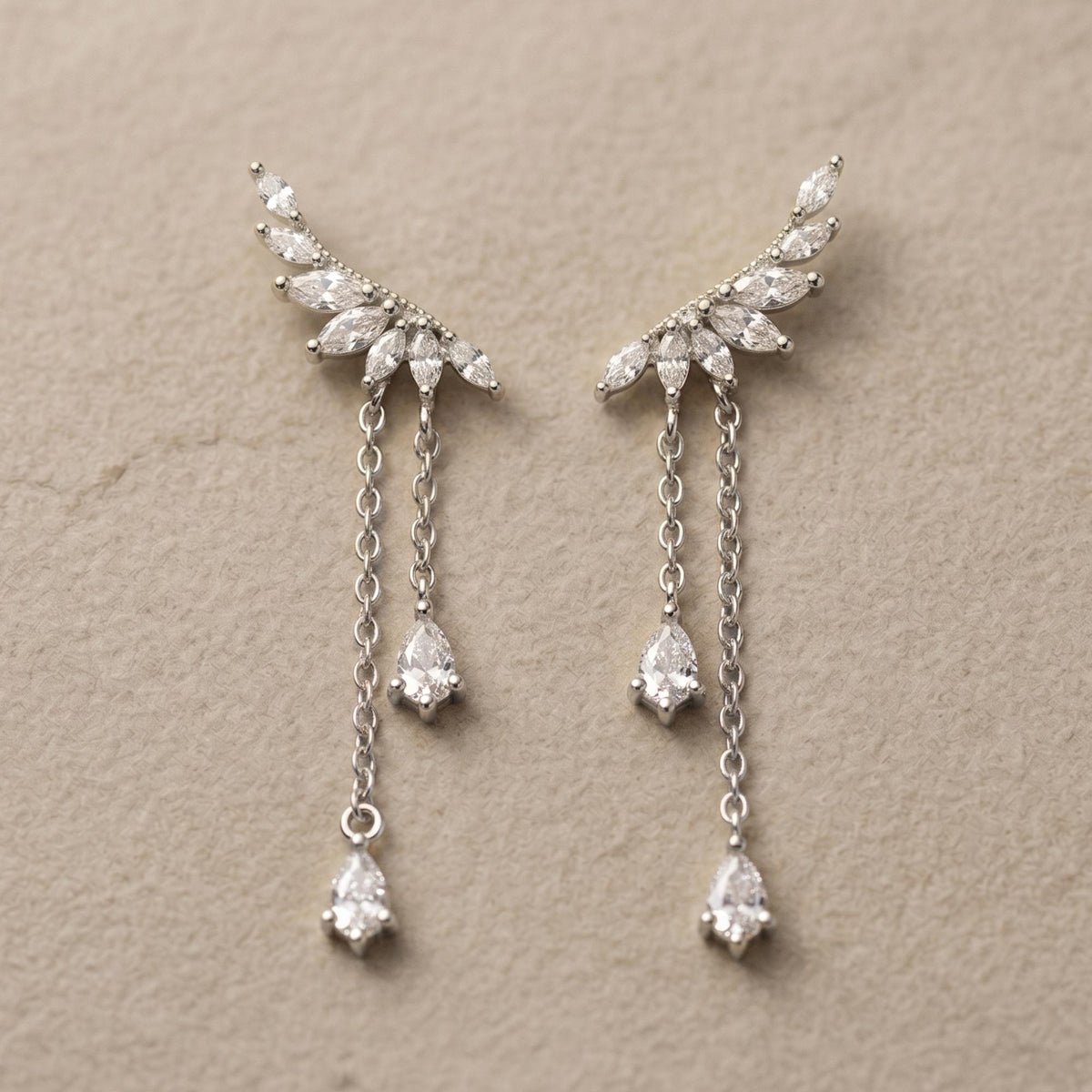 Ear climber, Dainty CZ Diamond Tassel, Sterling Silver Drop, Wedding & Bridesmaid Gift