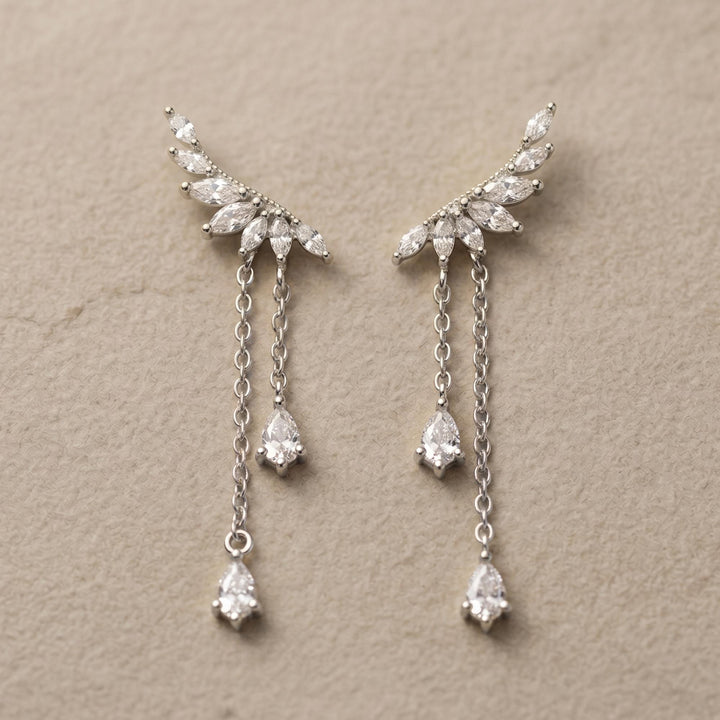 Ear climber, Dainty CZ Diamond Tassel, Sterling Silver Drop, Wedding & Bridesmaid Gift
