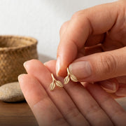 Gold Leaf Ear Climbers, Minimalist Open Hoop Earrings, Dainty Botanical Drop Earrings, Tiny Leaf Huggie Hoops, Everyday Ear W