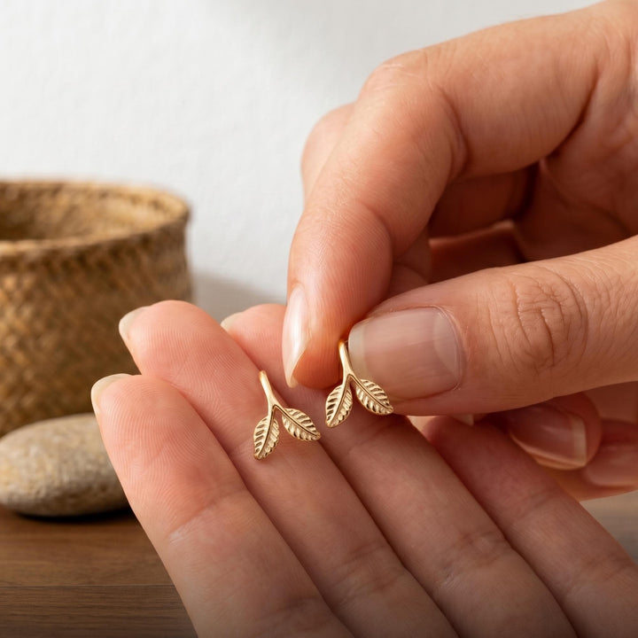 Gold Leaf Ear Climbers, Minimalist Open Hoop Earrings, Dainty Botanical Drop Earrings, Tiny Leaf Huggie Hoops, Everyday Ear W