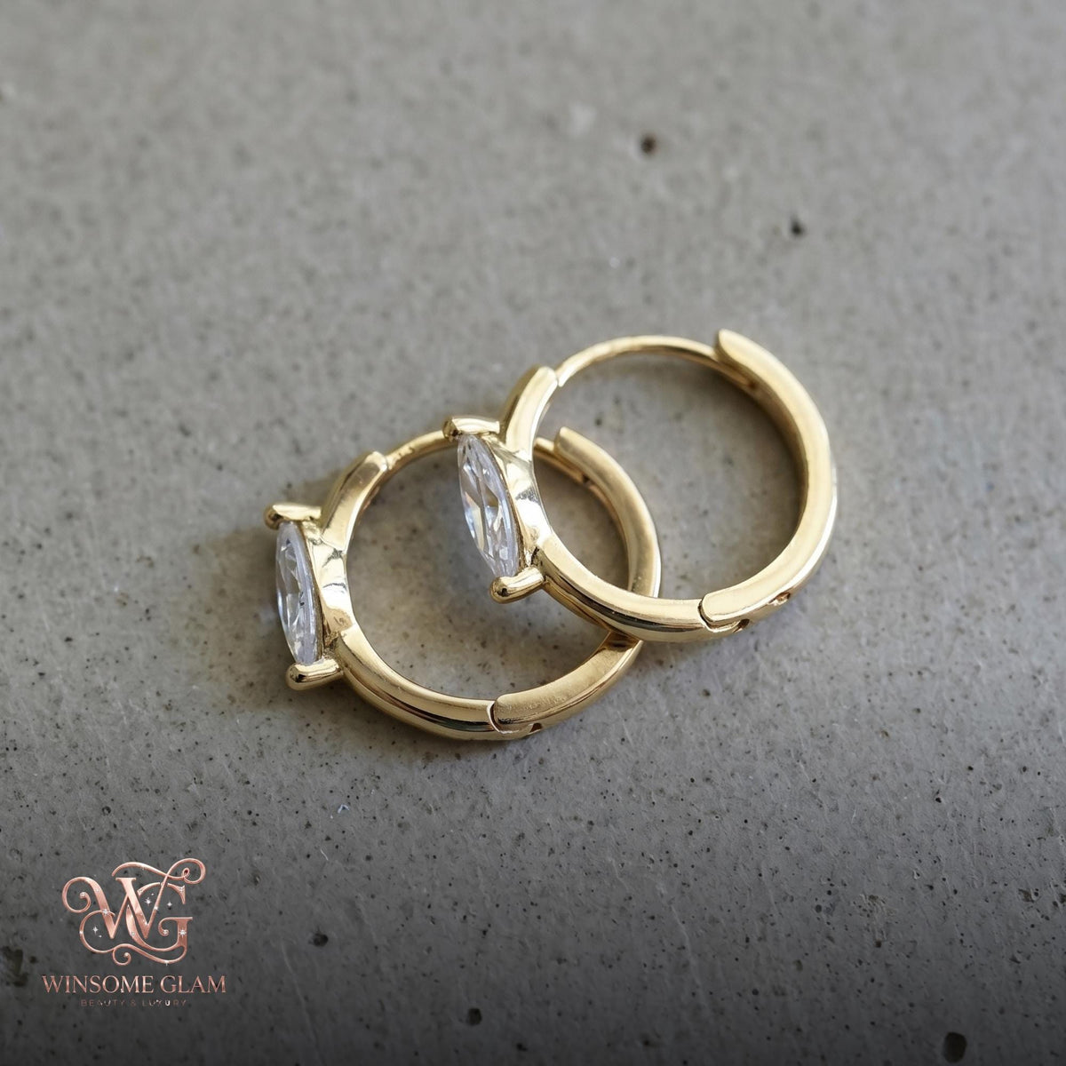 14K Gold Marquise Huggie Hoop Earrings • 925 Sterling Silver Dainty Zircon Hoops • Minimalist Cartilage Helix Piercing Jewelr