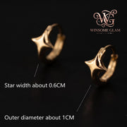 Dainty Star Earrings, Minimalist Huggie Hoops, Sterling Silver Celestial Jewelry, 4 Point Star Studs, Gift For Her