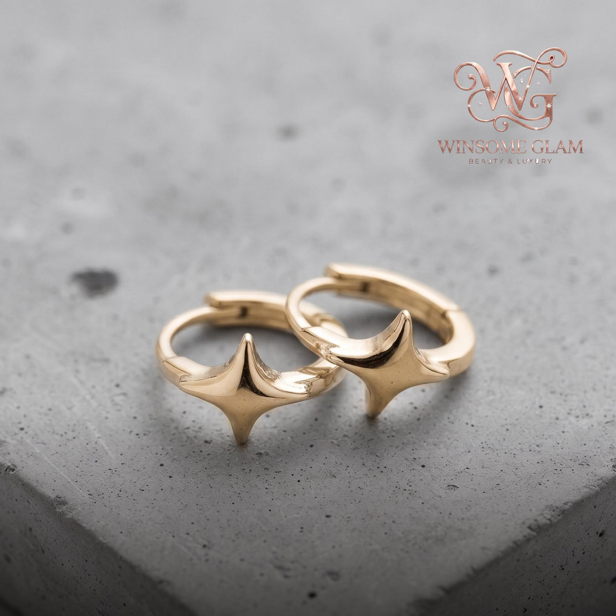 Dainty Star Earrings, Minimalist Huggie Hoops, Sterling Silver Celestial Jewelry, 4 Point Star Studs, Gift For Her