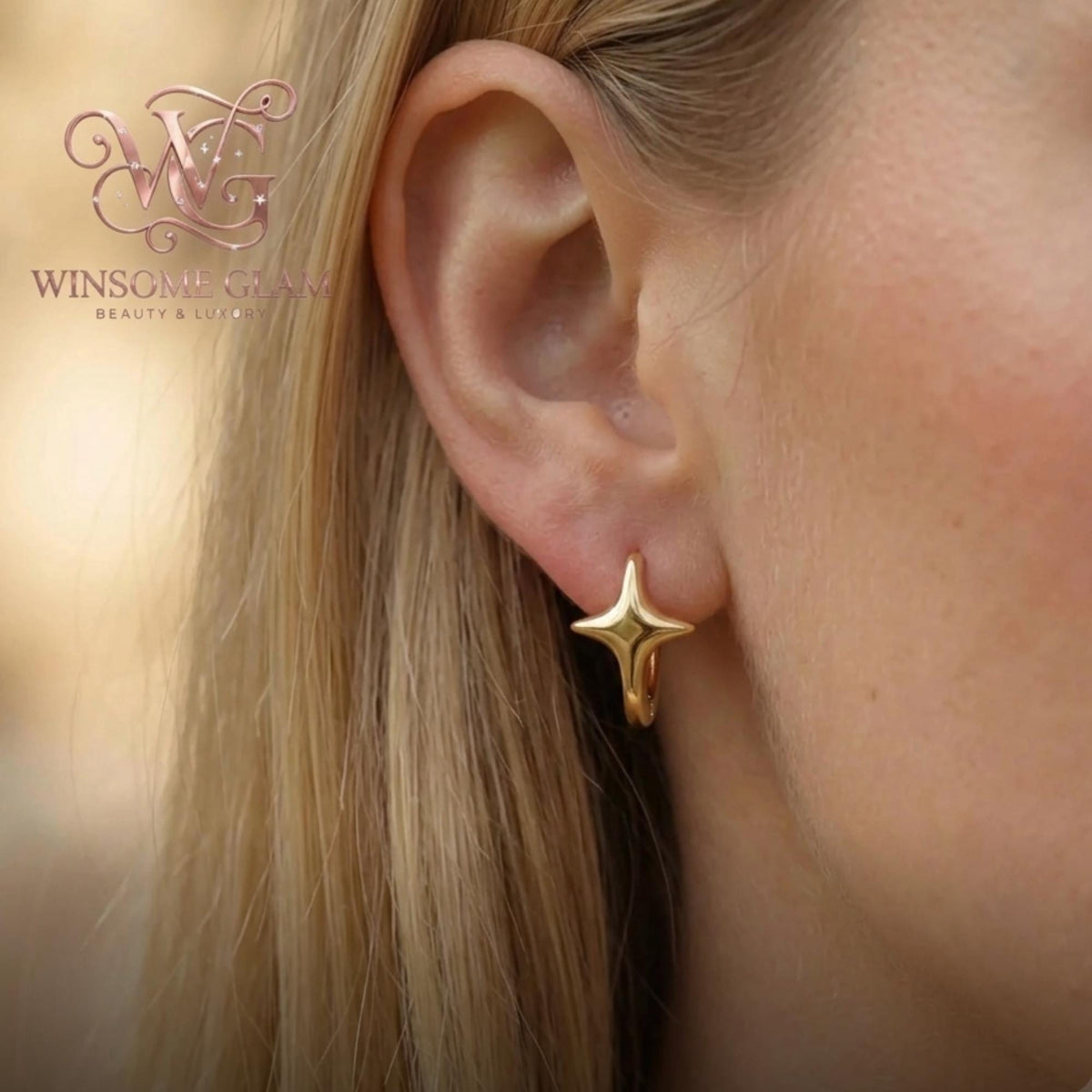 Dainty Star Earrings, Minimalist Huggie Hoops, Sterling Silver Celestial Jewelry, 4 Point Star Studs, Gift For Her