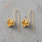 Gold Magnolia Flower Drop Earrings Sculptural Botanical Dangle Jewelry Long Wire Hook Floral Nature Inspired Minimalist Gifts