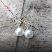 Pearl Drop Earrings, Pear Cut Created Diamond Bridal Earrings, Natural Freshwater Pearl Dangles, Teardrop Wedding Jewelry, Br