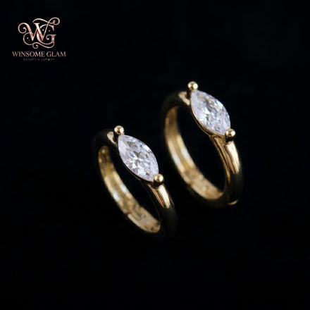 14K Gold Marquise Huggie Hoop Earrings • 925 Sterling Silver Dainty Zircon Hoops • Minimalist Cartilage Helix Piercing Jewelr