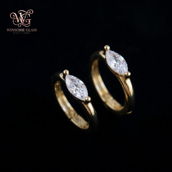 14K Gold Marquise Huggie Hoop Earrings • 925 Sterling Silver Dainty Zircon Hoops • Minimalist Cartilage Helix Piercing Jewelr