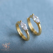 14K Gold Marquise Huggie Hoop Earrings • 925 Sterling Silver Dainty Zircon Hoops • Minimalist Cartilage Helix Piercing Jewelr