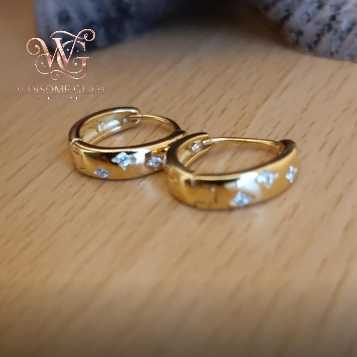 Rich Gold Starburst Huggie Earrings | Minimalist Celestial Diamond Hoops