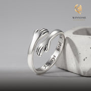 ALWAYS WITH YOU" Hug Ring, 925 Sterling Silver Hugging Hands Ring, Meaningful Heartfelt Gift for Her, Wife, Daughter, Mom, Lo
