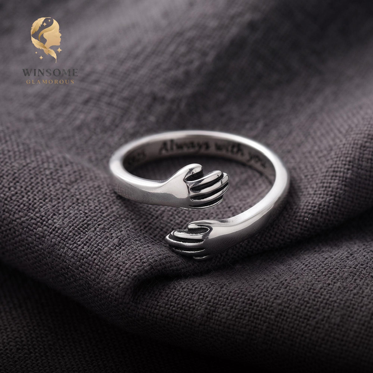 ALWAYS WITH YOU" Hug Ring, 925 Sterling Silver Hugging Hands Ring, Meaningful Heartfelt Gift for Her, Wife, Daughter, Mom, Lo