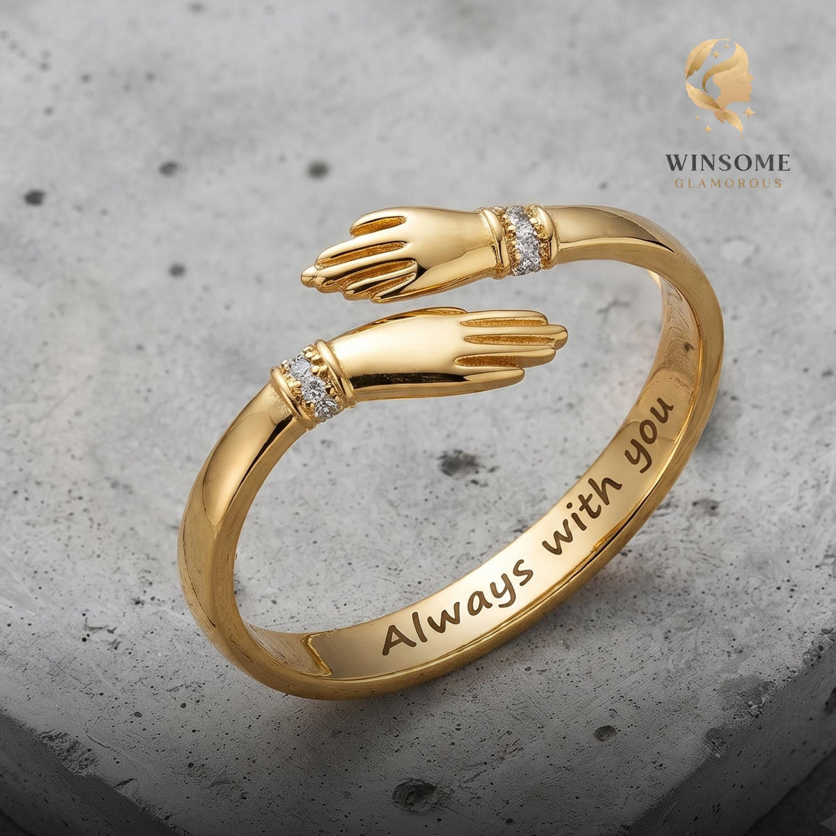 ALWAYS WITH YOU" Hug Ring, 925 Sterling Silver Hugging Hands Ring, Meaningful Heartfelt Gift for Her, Wife, Daughter, Mom, Lo