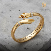 ALWAYS WITH YOU" Hug Ring, 925 Sterling Silver Hugging Hands Ring, Meaningful Heartfelt Gift for Her, Wife, Daughter, Mom, Lo