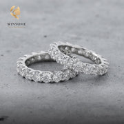 Luxury Moissanite Eternity Ring, 925 Sterling Silver Wedding Band, 2-5mm Stackable Engagement Jewelry, D Color VVS1 Sparkle, 