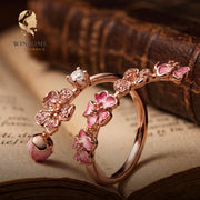 Pink Flower Wrap Ring S925 Silver, Floral Adjustable Ring, Zircon Statement Jewelry, Romantic Gift for Her, Delicate Nature B