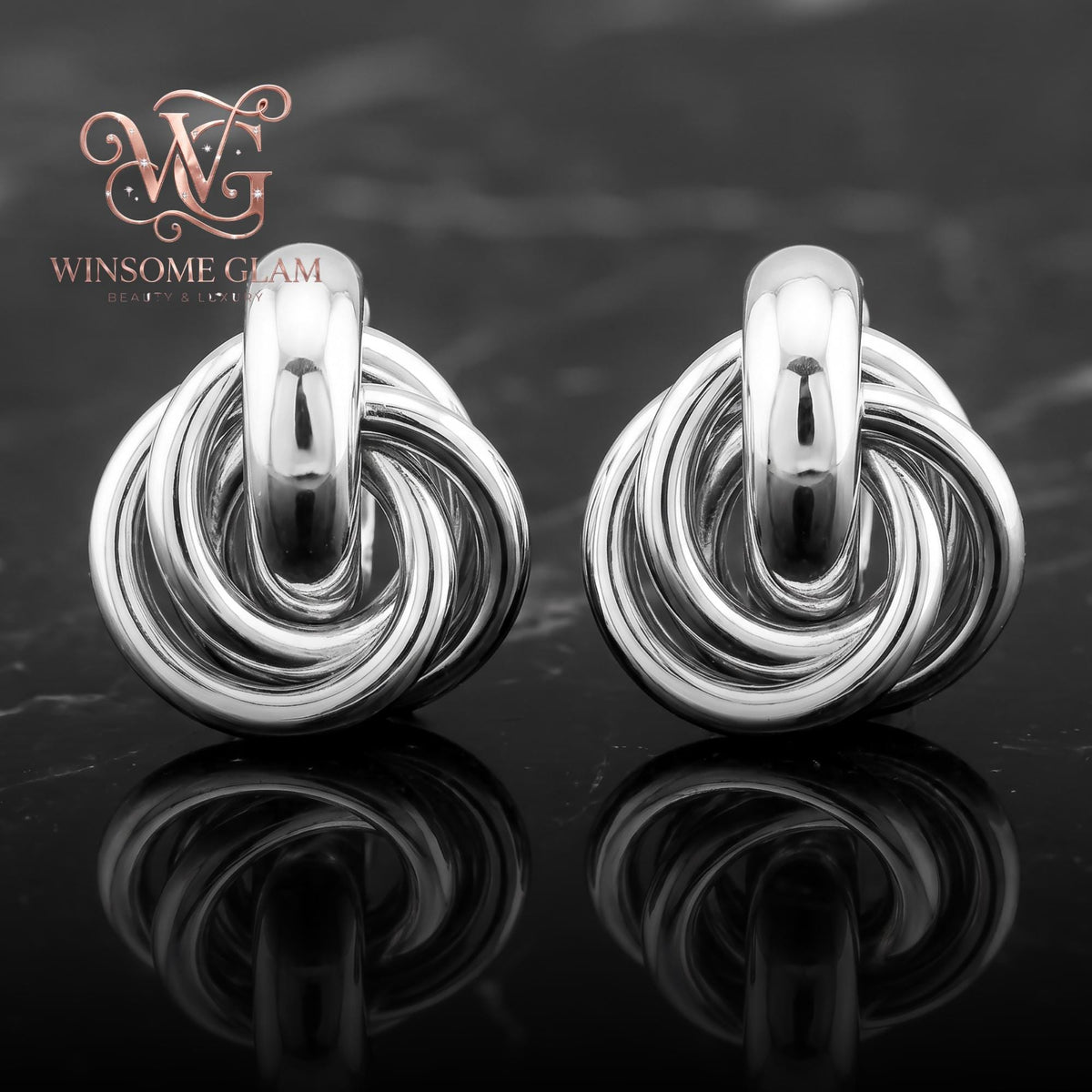 18K Gold Plated Knot Stud Earrings, Chunky Interlocking Twist Studs, Tarnish Free Bold Statement Jewelry, Everyday Love Knot 