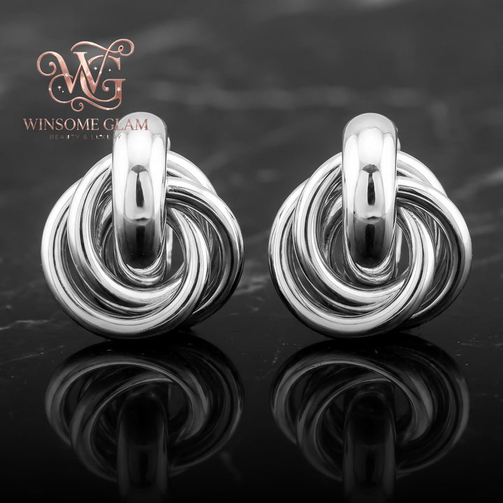18K Gold Plated Knot Stud Earrings, Chunky Interlocking Twist Studs, Tarnish Free Bold Statement Jewelry, Everyday Love Knot 