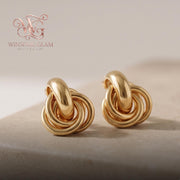 18K Gold Plated Knot Stud Earrings, Chunky Interlocking Twist Studs, Tarnish Free Bold Statement Jewelry, Everyday Love Knot 