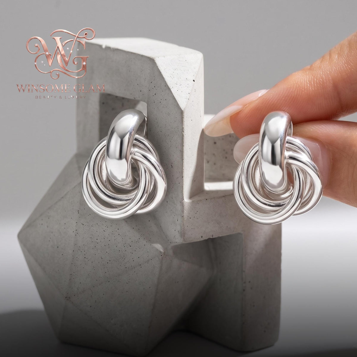 18K Gold Plated Knot Stud Earrings, Chunky Interlocking Twist Studs, Tarnish Free Bold Statement Jewelry, Everyday Love Knot 