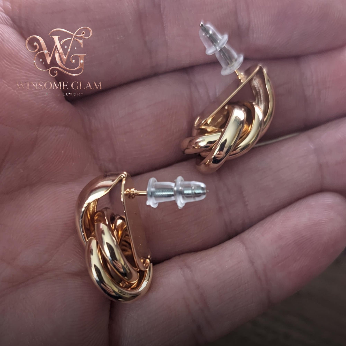 18K Gold Plated Knot Stud Earrings, Chunky Interlocking Twist Studs, Tarnish Free Bold Statement Jewelry, Everyday Love Knot 