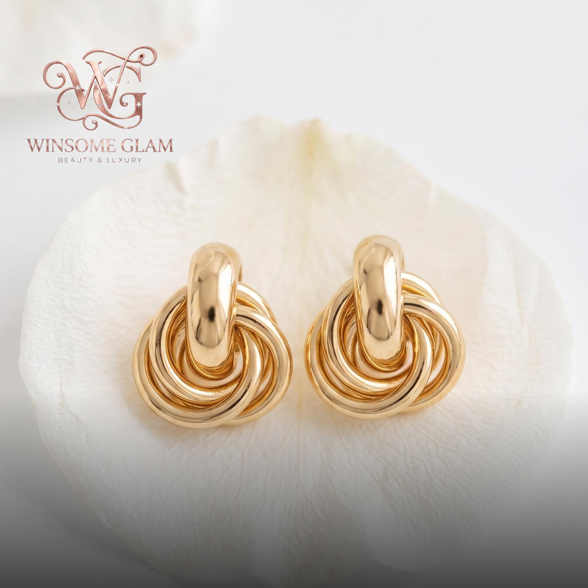 18K Gold Plated Knot Stud Earrings, Chunky Interlocking Twist Studs, Tarnish Free Bold Statement Jewelry, Everyday Love Knot 