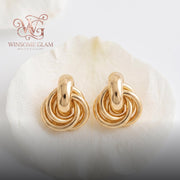 18K Gold Plated Knot Stud Earrings, Chunky Interlocking Twist Studs, Tarnish Free Bold Statement Jewelry, Everyday Love Knot 