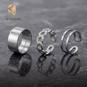 Chunky Black Ring Set • 3-Piece Adjustable Statement Bands • Sleek Minimalist Geometric Stackable Jewelry Pack for Men & Wome
