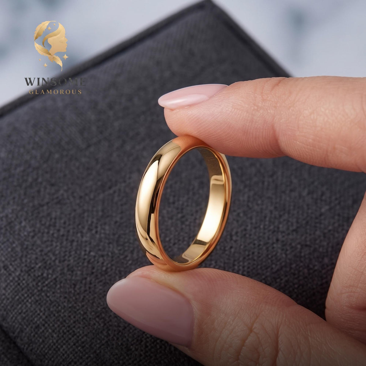 Premium 14k Gold Plated Smooth Dome Ring – Tarnish-Free Comfort-Fit Stacking Band, Minimalist Everyday Luxury Jewelry for Cou