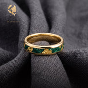 Tungsten Moss Agate Wedding Band | Comfort Fit 4mm 6mm 8mm Ring for Men & Women, Gold Foil Stone Inlay, Anniversary Promise R
