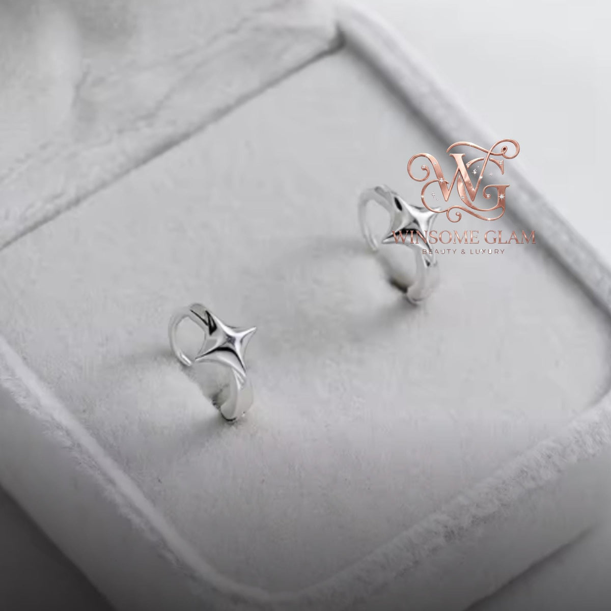 Dainty Star Earrings, Minimalist Huggie Hoops, Sterling Silver Celestial Jewelry, 4 Point Star Studs, Gift For Her
